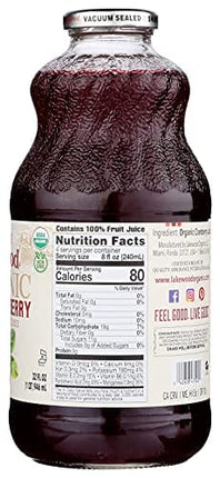 Lakewood Organic Pure Cranberry, Fresh Pressed, 32 Fl Oz (Pack of 6)