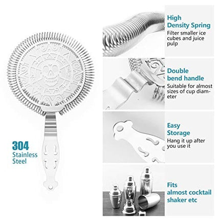 Cocktail Strainer with Spring, Skull Martini Drink Strainer, Stainless Steel Hawthorne Strainer for Bar Tools(Silver)