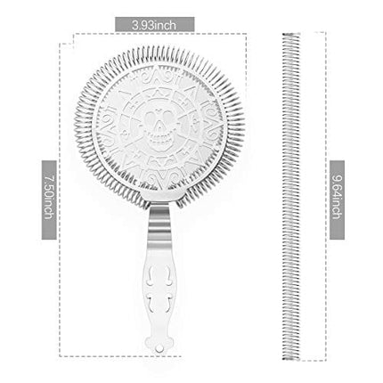 Cocktail Strainer with Spring, Skull Martini Drink Strainer, Stainless Steel Hawthorne Strainer for Bar Tools(Silver)