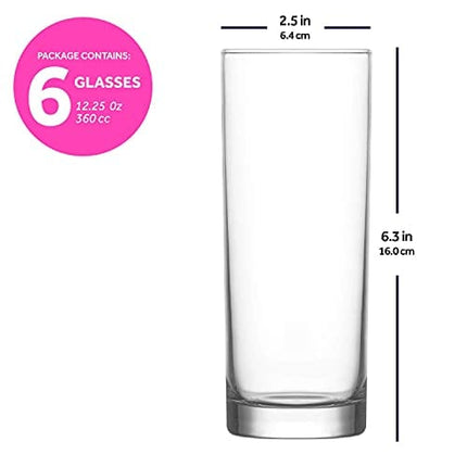 lav Collins Glasses for Cocktails - Highball Glasses Set of 6-12.25 Oz Tall Bar Glasses for Long Drink Cocktails - Clear Mixed Drink Glasses - Drinking Cups for Beverages - Made in Europe