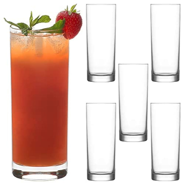 lav Collins Glasses for Cocktails - Highball Glasses Set of 6-12.25 Oz Tall Bar Glasses for Long Drink Cocktails - Clear Mixed Drink Glasses - Drinking Cups for Beverages - Made in Europe