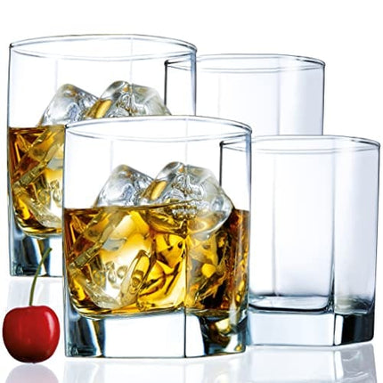 Square Drinking Whiskey Glasses Set of 4, Old Fashioned Glass Cup Bar Set, Stemless Everyday Rocks Whisky Glass Best Present for Men, Scotch, Bourbon, Vodka, Wine, Cocktail, Liquor, Tequila, Smoothie