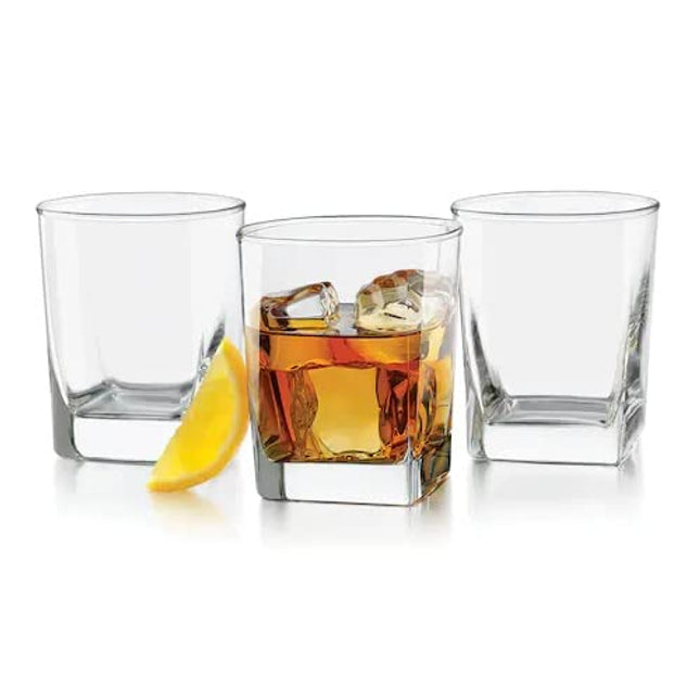 Square Drinking Whiskey Glasses Set of 4, Old Fashioned Glass Cup Bar Set, Stemless Everyday Rocks Whisky Glass Best Present for Men, Scotch, Bourbon, Vodka, Wine, Cocktail, Liquor, Tequila, Smoothie