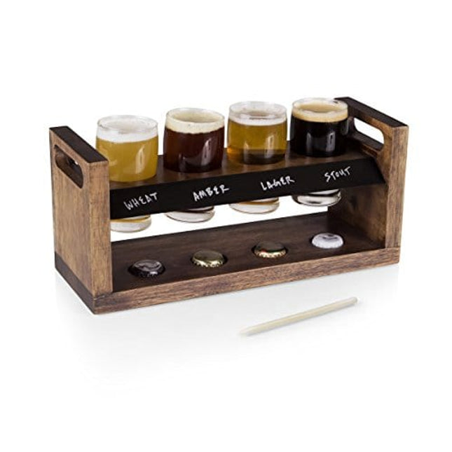 LEGACY - a Picnic Time brand - Craft Beer Flight Set - Beer Glasses Set - Gifts For Beer Lovers, (Acacia Wood),4 fluid ounces