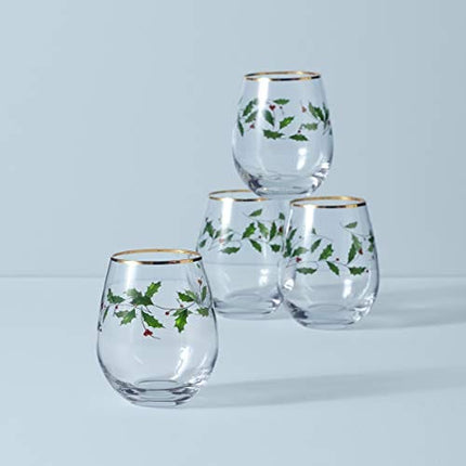 Lenox Holiday 4-Piece Stemless Wine Glasses, 14 oz