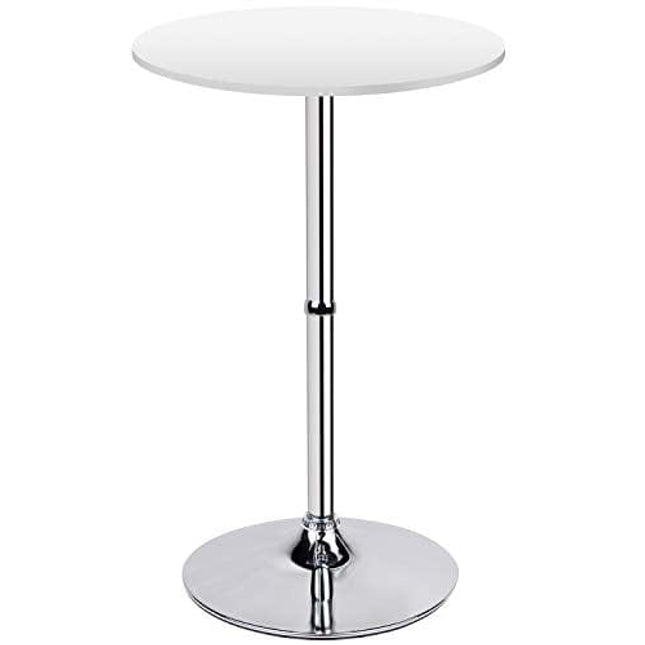 Leopard MDF Round Top Not Adjustable (41 INCHES Height) Bar Table, Pub Table with Silver Leg and Base (White)