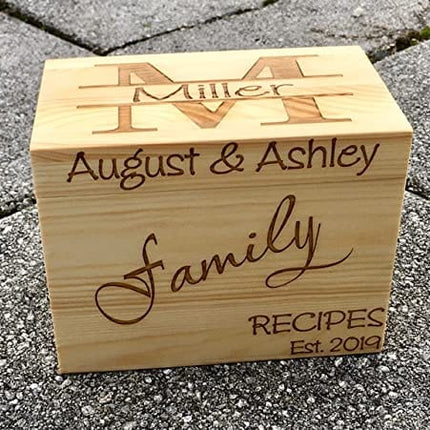 LGU(TM Monogrammed Personalized Custom Family Recipe Box Wood Box