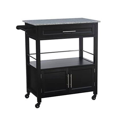 Linon Cameron Granite Top Kitchen Cart, 36.02" x 24.02" x 17.99", Black