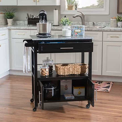 Linon Cameron Granite Top Kitchen Cart, 36.02" x 24.02" x 17.99", Black