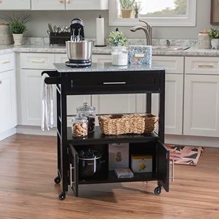 Linon Cameron Granite Top Kitchen Cart, 36.02" x 24.02" x 17.99", Black