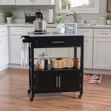 Linon Cameron Granite Top Kitchen Cart, 36.02" x 24.02" x 17.99", Black