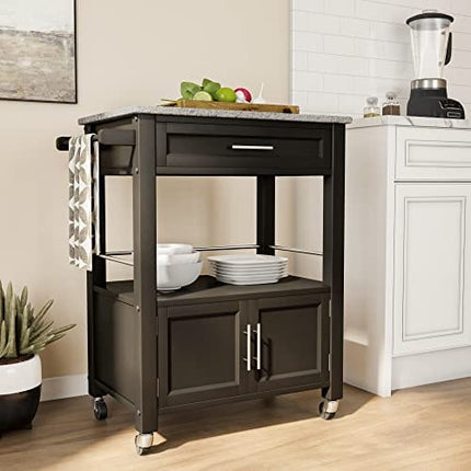 Linon Cameron Granite Top Kitchen Cart, 36.02" x 24.02" x 17.99", Black