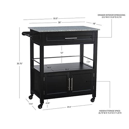 Linon Cameron Granite Top Kitchen Cart, 36.02" x 24.02" x 17.99", Black