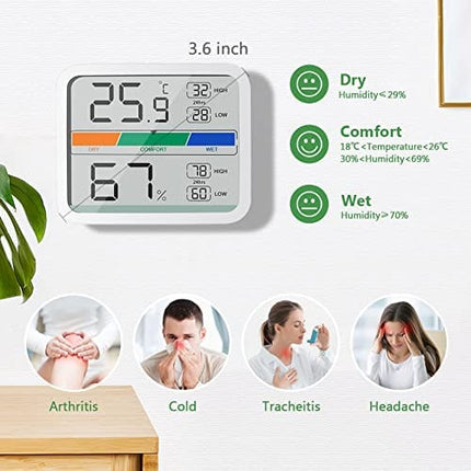 LIORQUE Hygrometer Indoor Thermometer, Room Humidity Gauge with Temperature, Digital Temperature and Humidity Monitor with Min and Max Records Indicator for Home Garage Greenhouse Wine Cellar