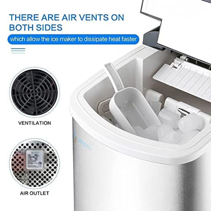 LITBOOS Countertop Ice Makers,26Lbs/24H Stainless Steel Ice Machine Maker,Portable Ice Machine with Ice Scoop and Basket,9 Cubes Ready in 7 Mins,2 Sizes of Bullet Ice for Home Kitchen Office Bar Party
