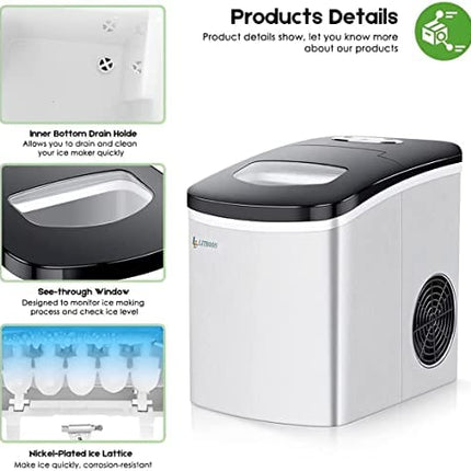 LITBOOS Countertop Ice Makers,26Lbs/24H Stainless Steel Ice Machine Maker,Portable Ice Machine with Ice Scoop and Basket,9 Cubes Ready in 7 Mins,2 Sizes of Bullet Ice for Home Kitchen Office Bar Party