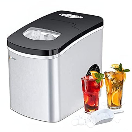 LITBOOS Countertop Ice Makers,26Lbs/24H Stainless Steel Ice Machine Maker,Portable Ice Machine with Ice Scoop and Basket,9 Cubes Ready in 7 Mins,2 Sizes of Bullet Ice for Home Kitchen Office Bar Party