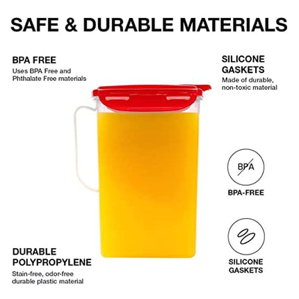 LocknLock Aqua Fridge Door Water Jug with Handle BPA Free Plastic Pitcher with Flip Top Lid Perfect for Making Teas and Juices, 2 Quarts, Red