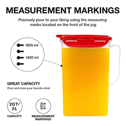 LocknLock Aqua Fridge Door Water Jug with Handle BPA Free Plastic Pitcher with Flip Top Lid Perfect for Making Teas and Juices, 2 Quarts, Red