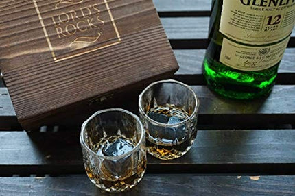 Whiskey Gifts for Fathers Day Men – 6 Whiskey Stones 2 Whiskey Shot Glasses 2.7 Ounce Wood Box and Velvet Pouch Cold Stones for Scotch, Whiskey, Bourbon, Tequila, Vodka, Rum, Wine