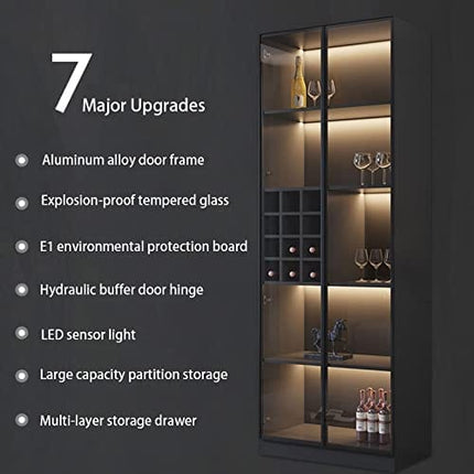 LOVDECORT 5-Tier Modern Wine Bar Cabinet with LED Lights, Sideboard Buffet Cabinet with Wine Rack and Glass Holder, Corner Home Bar for Liquor and Wine Storage, Black
