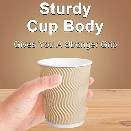 Luckypack Hot Paper Cups_12 oz Disposable Insulated Corrugated Sleeve Ripple Wall Paper Cup for Drink，Hot Coffee Cups （100,12oz Cups） (Brown)