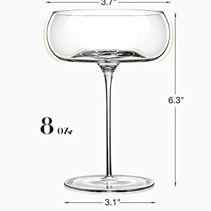 Coupe Cocktail Glass | Set of 2 | 8 oz | Hand-Blown Crystal Martini Glasses | Unique Art Deco Cocktail Glasses for Pisco Sour, Martini, Champagne | Round Champagen Coupe | Vintage Martini Glasses