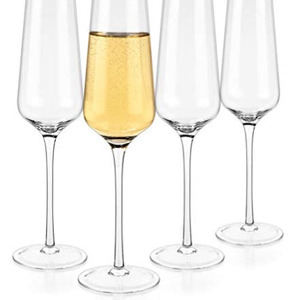 Luxbe - Champagne Crystal Flutes Glasses, Set of 4 - Modern Elegant Sparking Wine Glasses, Hand Blown - Good for Wedding, Anniversary, Christmas - 12oz / 350ml