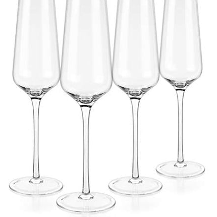 Luxbe - Champagne Crystal Flutes Glasses, Set of 4 - Modern Elegant Sparking Wine Glasses, Hand Blown - Good for Wedding, Anniversary, Christmas - 12oz / 350ml