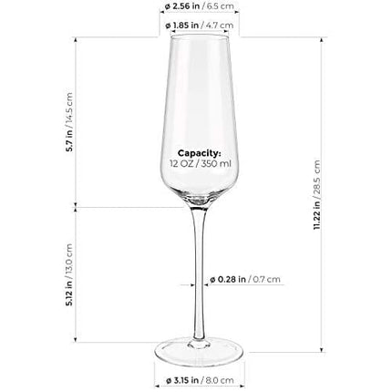 Luxbe - Champagne Crystal Flutes Glasses, Set of 4 - Modern Elegant Sparking Wine Glasses, Hand Blown - Good for Wedding, Anniversary, Christmas - 12oz / 350ml