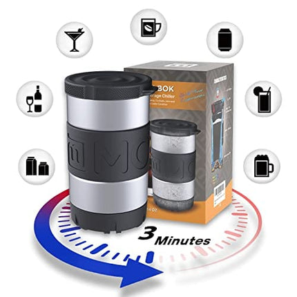 Mollbok Patented Instant Beverage Cooler, Anti-Crack Coffee Chiller with Lid, Cools Drinks in Minutes without Dilution, Reuses Conveniently for Wine, Juice, Cocktail, 14 oz (Stainless Steel Silver)
