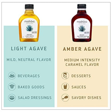 MADHAVA Organic Light Agave, 100% Pure Organic Blue Agave Nectar | Natural Sweetener, Sugar Alternative | Vegan | Organic | Non GMO | Liquid Sweetener, 46 Oz. (Pack of 2)