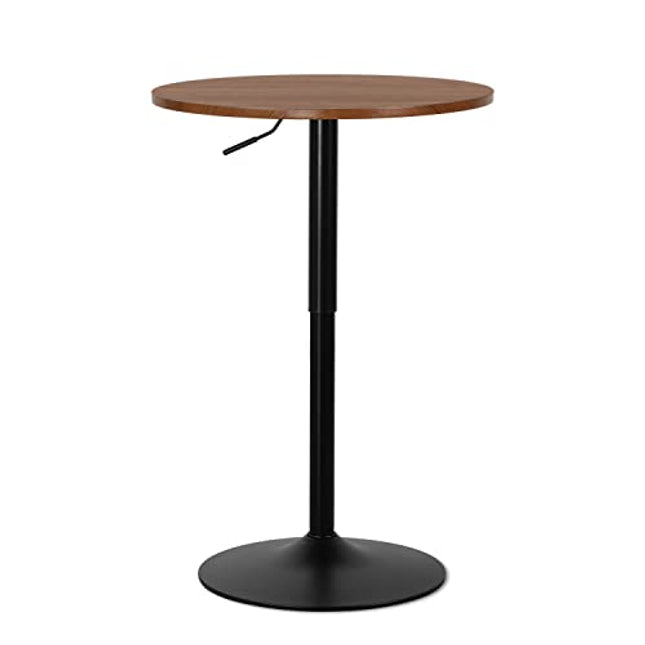 Magshion 23.5'' Round Pub Table, 360° Swivel Cocktail Bar Table with Black Leg, Adjustable Height Range 27.5"-36" for Living Room Kitchen (Brown)