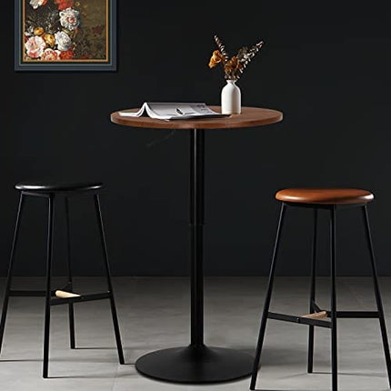 Magshion 23.5'' Round Pub Table, 360° Swivel Cocktail Bar Table with Black Leg, Adjustable Height Range 27.5"-36" for Living Room Kitchen (Brown)