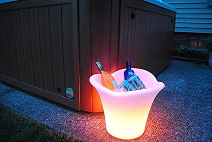 Napa: 16 Inch Color Changing LED Light Ice Bucket; Wireless, Rechargeable Outdoor Patio Pool Ice Bucket Drink Cooler - Up to 20 Hours of Ambient Light