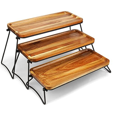 Manspdier 3 Tier Cupcake Stand & Towers Serving Tray for Party, Acacia Wooden Dessert Table Display Set, Decorative Tiered Decor Small Chees Charcuterie Boards Rustic Wood Platters Trays, (A010)