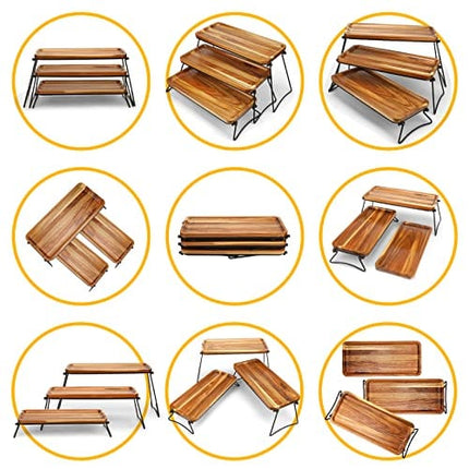 Manspdier 3 Tier Cupcake Stand & Towers Serving Tray for Party, Acacia Wooden Dessert Table Display Set, Decorative Tiered Decor Small Chees Charcuterie Boards Rustic Wood Platters Trays, (A010)