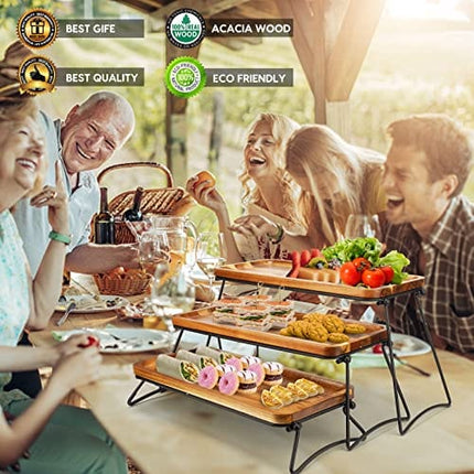 Manspdier 3 Tier Cupcake Stand & Towers Serving Tray for Party, Acacia Wooden Dessert Table Display Set, Decorative Tiered Decor Small Chees Charcuterie Boards Rustic Wood Platters Trays, (A010)