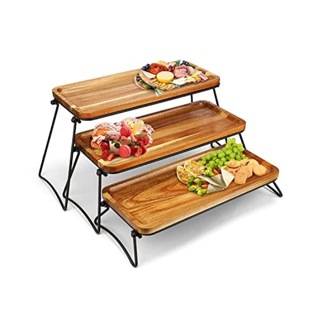 Manspdier 3 Tier Cupcake Stand & Towers Serving Tray for Party, Acacia Wooden Dessert Table Display Set, Decorative Tiered Decor Small Chees Charcuterie Boards Rustic Wood Platters Trays, (A010)
