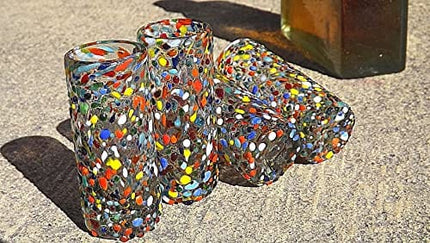 MEXTEQUIL - Authentic Mexican Tequila Shot Glasses - Tequila Set of shot glasses - 4 pcs - 2 Oz - Mexican Hand Blown Shot Glass (Confetti)