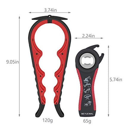 Jar Opener Bottle Opener for Weak Hands, 5 in 1 Multi Function Can Opener Bottle Opener Kit with Silicone Handle Easy to Use for Children, Elderly and Arthritis Sufferers (New red)