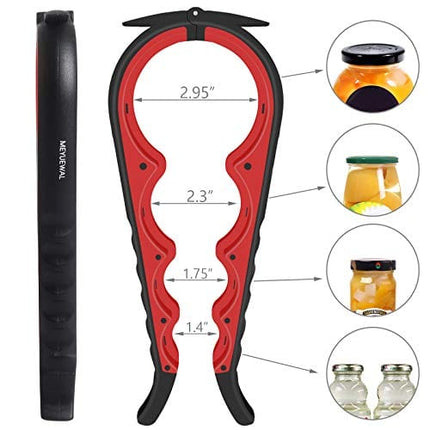 Jar Opener Bottle Opener for Weak Hands, 5 in 1 Multi Function Can Opener Bottle Opener Kit with Silicone Handle Easy to Use for Children, Elderly and Arthritis Sufferers (New red)