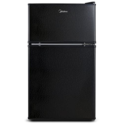 Midea WHD-113FB1 Double Door Mini Fridge with Freezer for Bedroom Office or Dorm with Adjustable Remove Glass Shelves Compact Refrigerator, 3.1 cu ft, Black