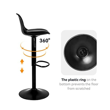 Miereirl Bar Stools Set of 4 Morden Height Counter Bar Stools with Polypropylene Back and Leather Seat，Swivel Adjustable Stool Chair for Home Kitchen Island-Black