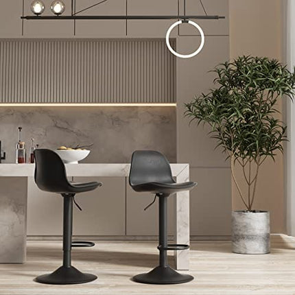 Miereirl Bar Stools Set of 4 Morden Height Counter Bar Stools with Polypropylene Back and Leather Seat，Swivel Adjustable Stool Chair for Home Kitchen Island-Black