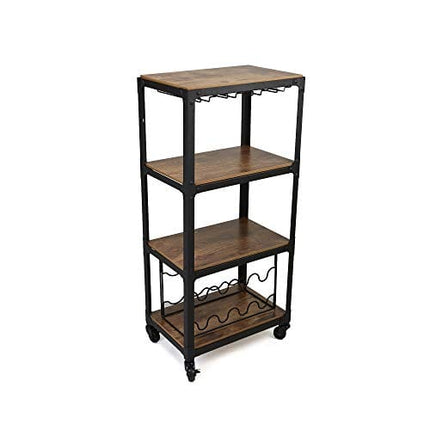 Mind Reader Mobile Kitchen Cart with Wine Rack and Stemware Storage, Black