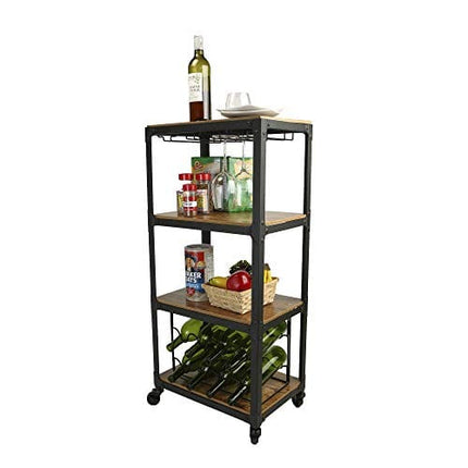 Mind Reader Mobile Kitchen Cart with Wine Rack and Stemware Storage, Black