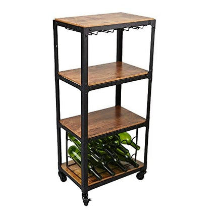 Mind Reader Mobile Kitchen Cart with Wine Rack and Stemware Storage, Black