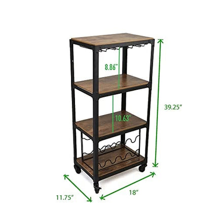 Mind Reader Mobile Kitchen Cart with Wine Rack and Stemware Storage, Black