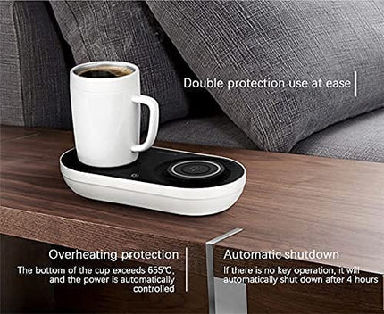 Coffee Mug Warmer, MINXUE Drink Cooler with Wireless Charger for Home Office Desk Use,Warming, Cooling and Charging All in 1